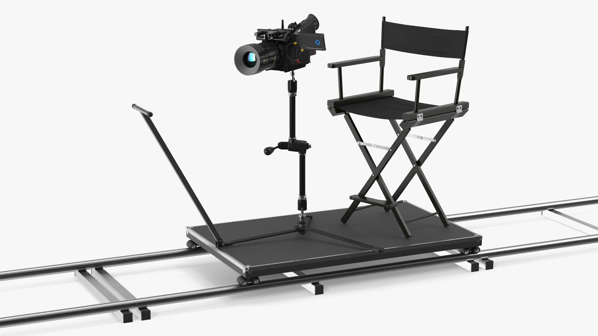 Rail Camera Dolly with Seat and Camcorder 3D model preview