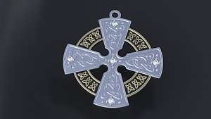 3D Celtic cross with diamonds cnc model or 3D print model