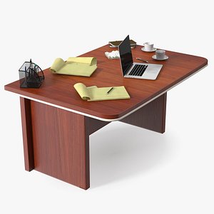 Office Desk with Laptop and Stationery 3D model