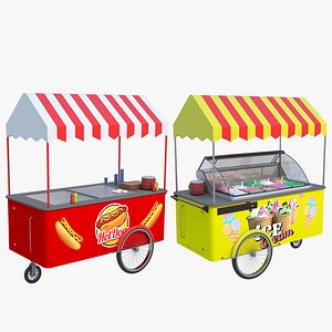 Hot Dog Cart and Ice Cream Cart 3D