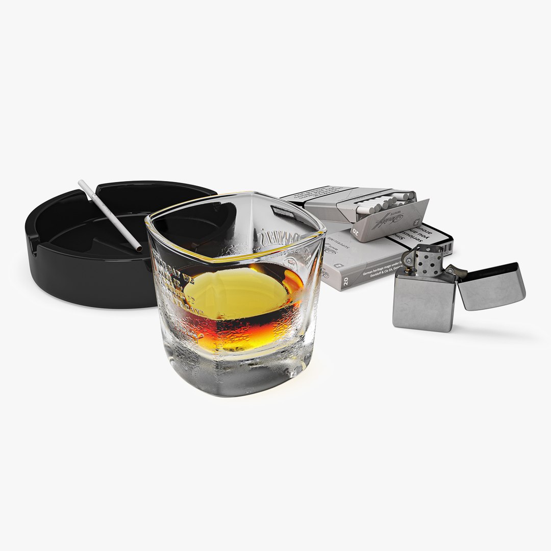 Cigar Accessories with Shot of Whiskey 3D model preview