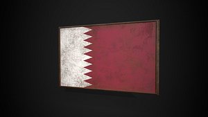 Old Picture Frame With Qatar  Flag - Game Ready PBR Low-poly 3D Model 3D