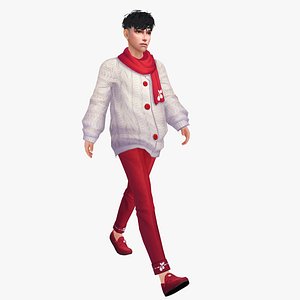 3D New Year Christmas Boy Rigged Animated Low Poly