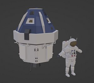 Low Poly Astronaut and Crew Module