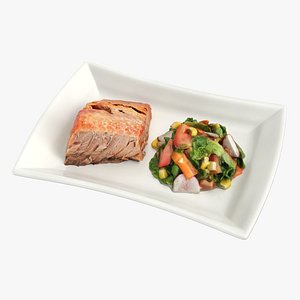 Salmon and Salad on Plate