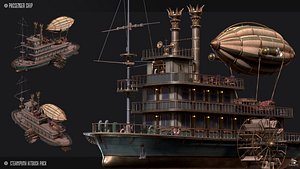 Steampunk Passenger Ship Game Ready Kitbash Textured