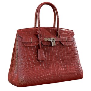 3D Hermes Birkin Bag Red Crocodile Leather model