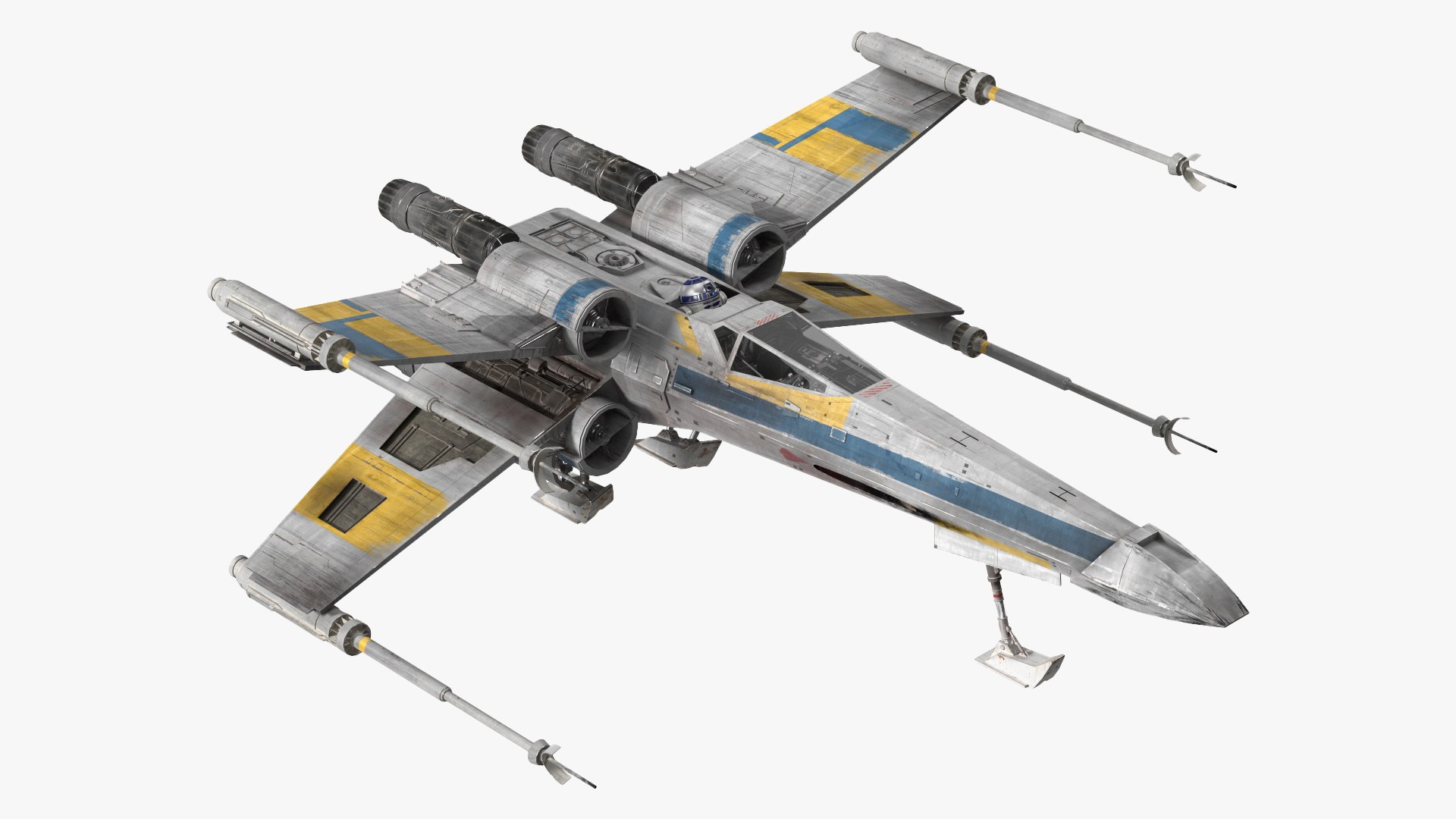 Space Fighter X-Wing Starship with R2-D2 Rigged for Cinema 4D 3D model preview