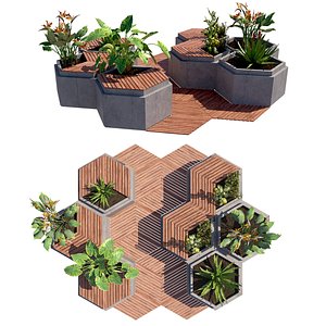Outdoor Plaza Modular Planter Seating 3D Model