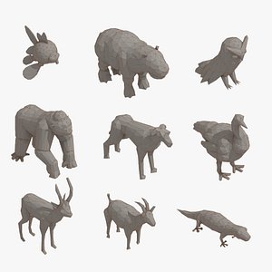 3D Low Poly Art Animals Isometric Icon Pack 08