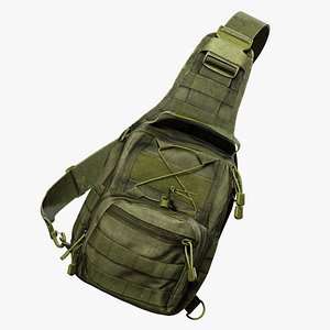 3D Green Tactical Sling Backpack - Game Ready 3D Model model