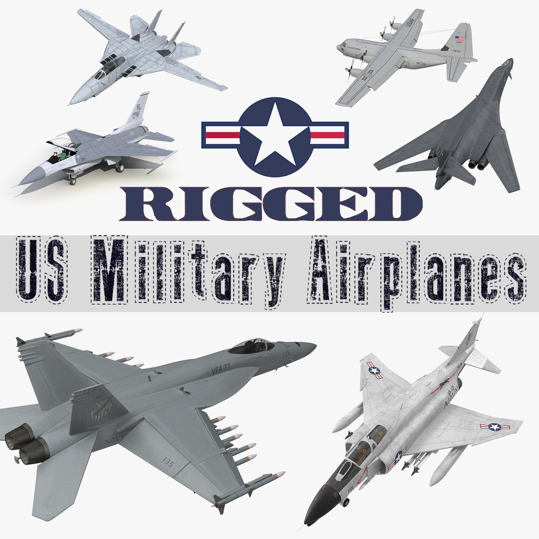 Rigged US Military Airplanes 3D Models Collection 3D model preview