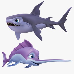 3D model Cartoon Shark and Sword Fish Collection