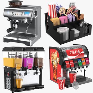 Four Detailed Cafe Dispensers And Organizer