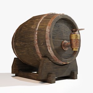 3D Wooden Barrel with a Tap