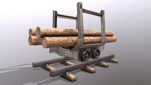 3D model Rail wagon and wood logs