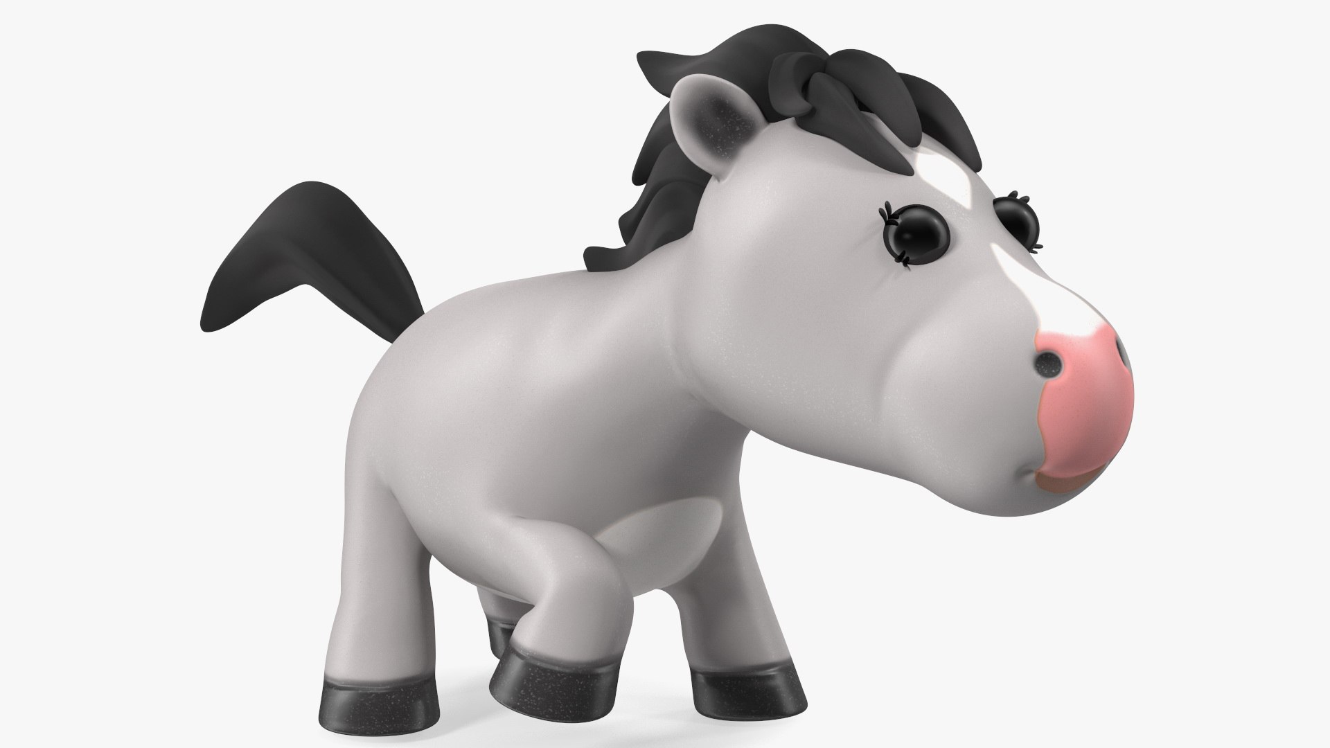 Cartoon White Horse Walking Pose 3D model preview