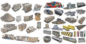 Ultra HD Concrete Debris  Barricades Mega Pack - 39 Scanned Models