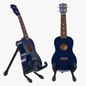 Ukulele soprano guitar blue with stand
