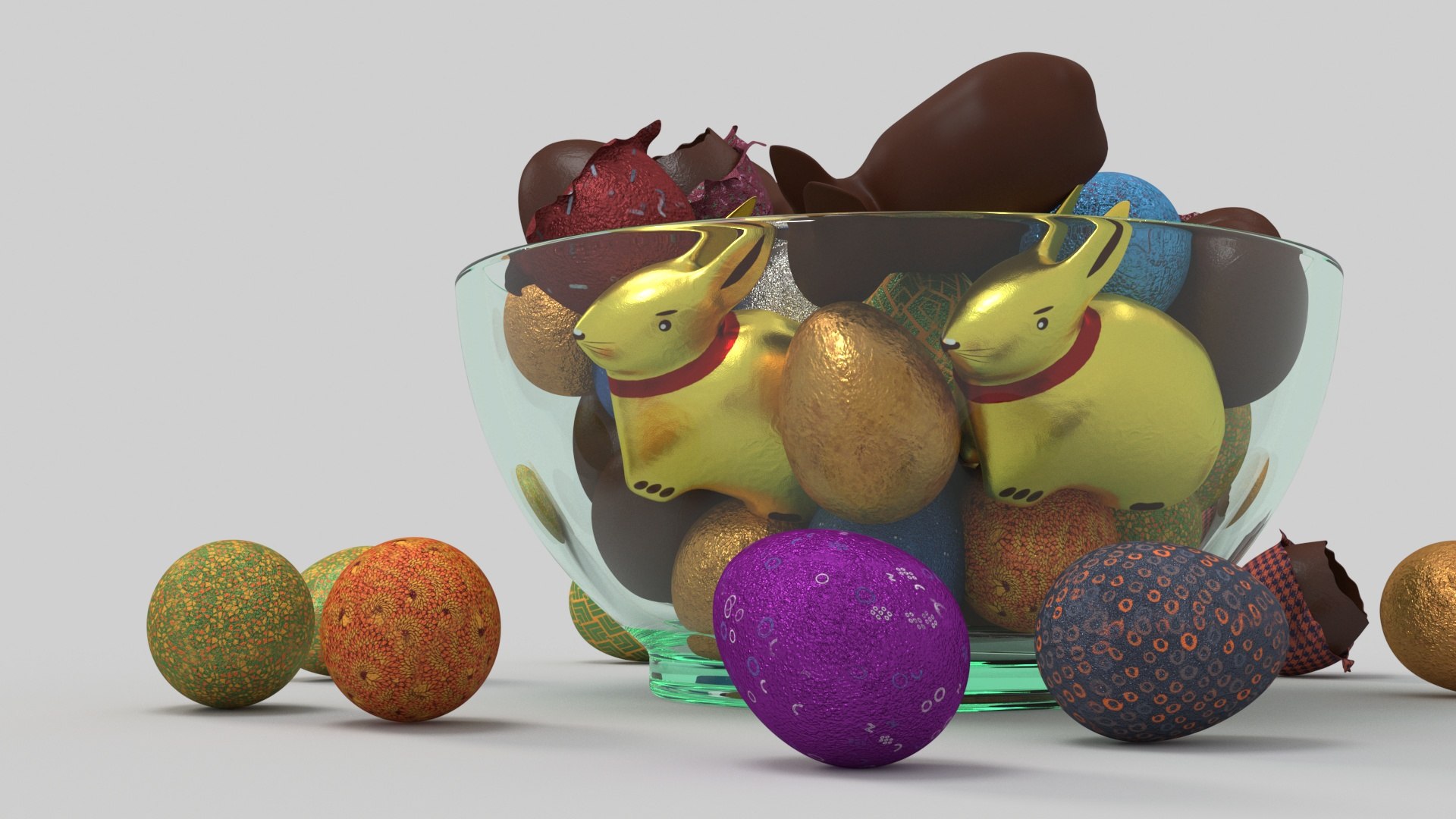 Easter Egs And Buny Chocolate In Glass Bowl 3D Model - TurboSquid 2176663