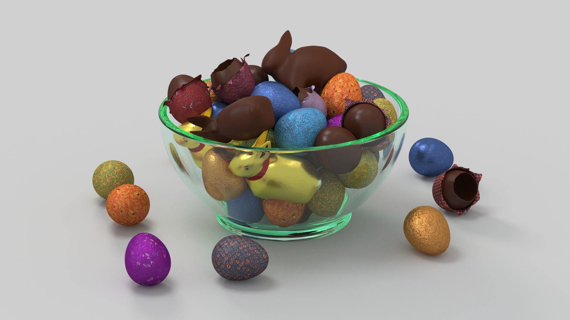 Easter Egs And Buny Chocolate In Glass Bowl 3D Model - TurboSquid 2176663
