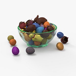 Easter Egs And Buny Chocolate in Glass Bowl 3D model