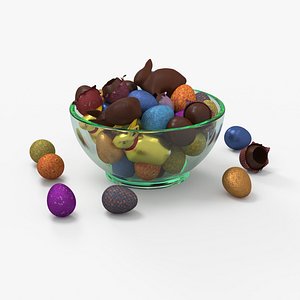 Easter Egs And Buny Chocolate in Glass Bowl
