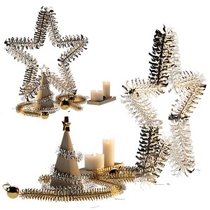 Decorative New Year set with tinsel 3D model model