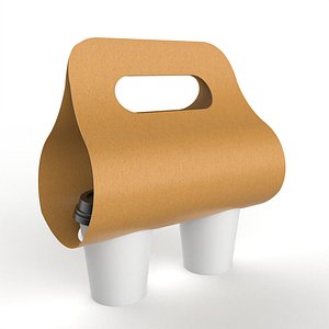 Two Coffee Cups with Kraft Paper Holder 3D model