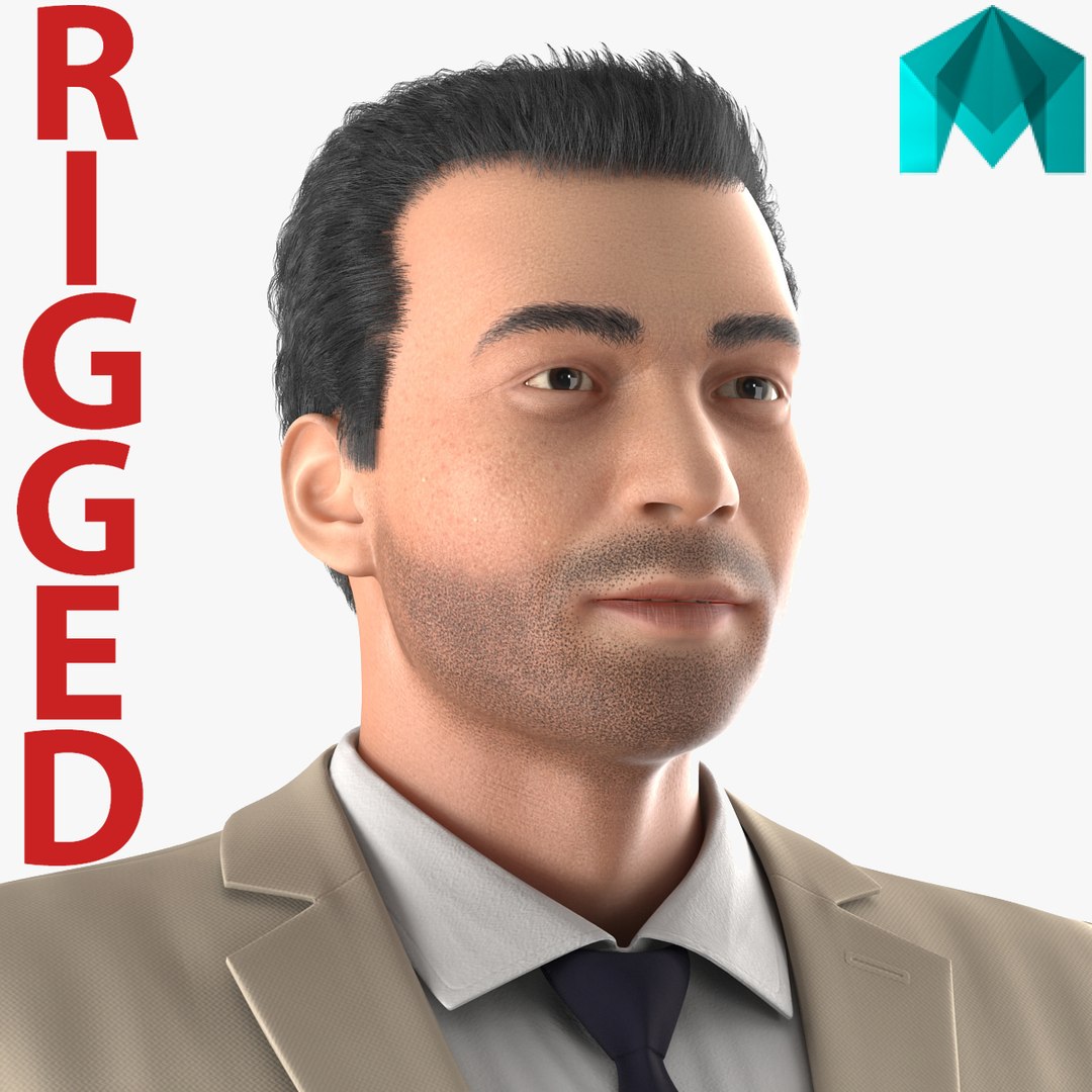 Mediterranean Businessman Rigged 2 for Maya 3D model preview