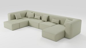 Large comfortable sofa in green tones 3D model