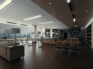 Modern Corporate Library Interior 3D Model 3D