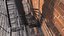 Fire Escape Black with Brick Wall of House