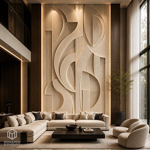 Modern Abstract Geometric Wave Decor Bas Relief Mural STL CNC 59 3D model