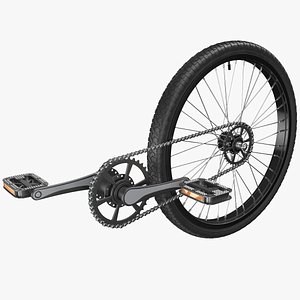 Bicycle Wheel With Pedals 3D model