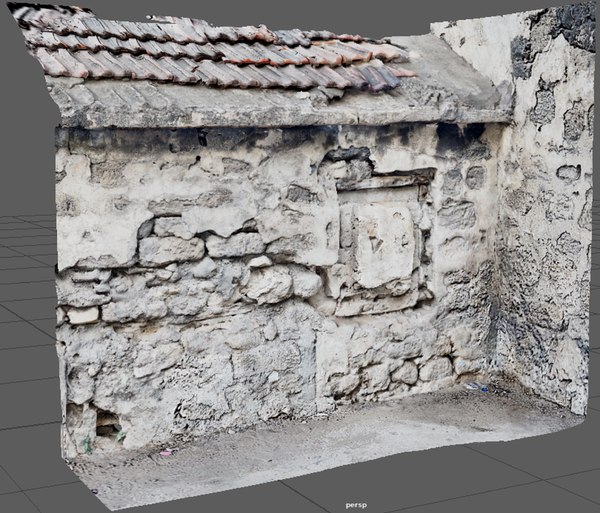 Concrete wall made of stones having roof tiles on top 3D model model