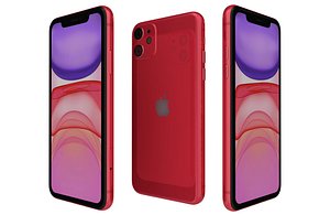 3D Apple iPhone 11 Red Low Poly