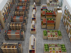 Modern Supermarket Interior with Produce Aisles