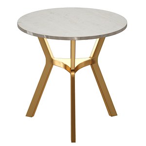 Elke Round Brown Marble End Table with Brass Base