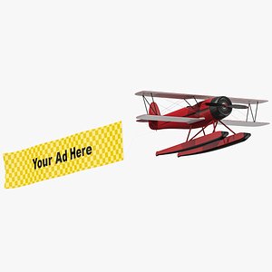 3D Sea Plane Biplane With Advertising Banner 02 model