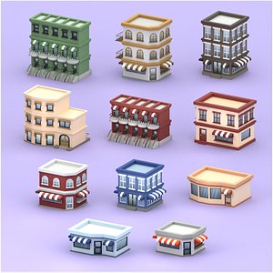 Cartoon Low Poly Building Pack Set1 3D model