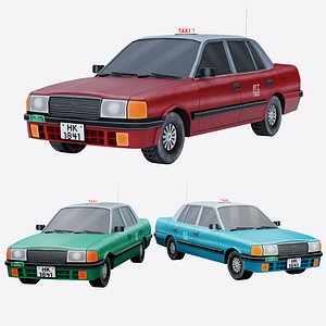 3D Hong Kong Taxi Low Poly Hand Painted