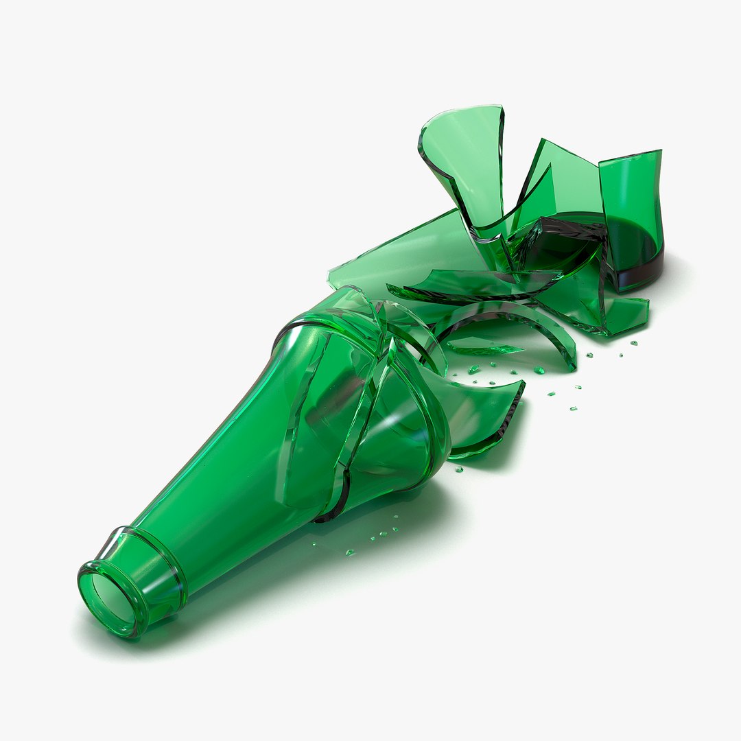 Broken Beer Bottle 2 Green 3D Model 3D model preview