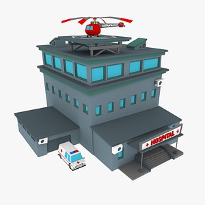 low-poly cartoon hospital 3d model