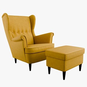 IKEA Strandmon Yellow Armchair and Pouf