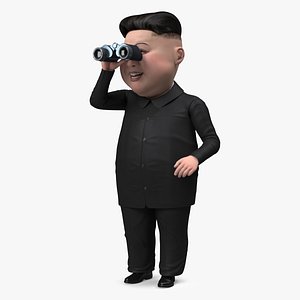 Cartoon Kim Jong Un Looking Binoculars