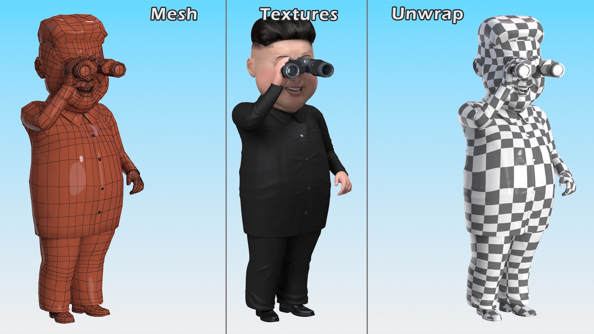 Cartoon Kim Jong Un Looking Binoculars model https://p.turbosquid.com/ts-thumb/JN/5HWMqB/je/cartoonkimjongunlookingbinoculars3dsmodel016/jpg/1639399311/1920x1080/fit_q87/c3f7018437eccfe0429cff18111a90e614e047b0/cartoonkimjongunlookingbinoculars3dsmodel016.jpg