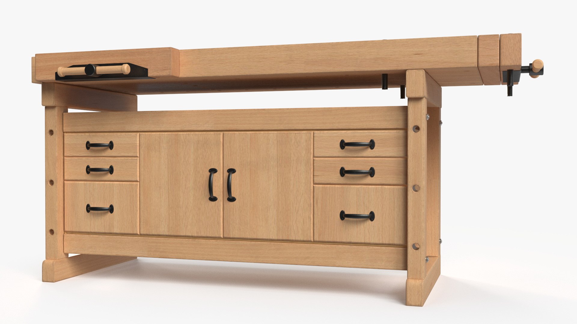 Aspen Workbench with Drawers and Cabinet 3D model preview