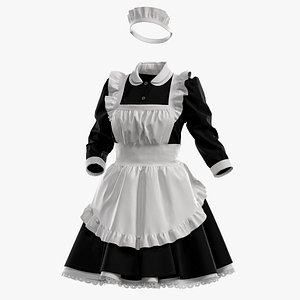 3D female housemaid uniform with texture