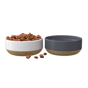 3D Pets Food Bowl White and Gray model